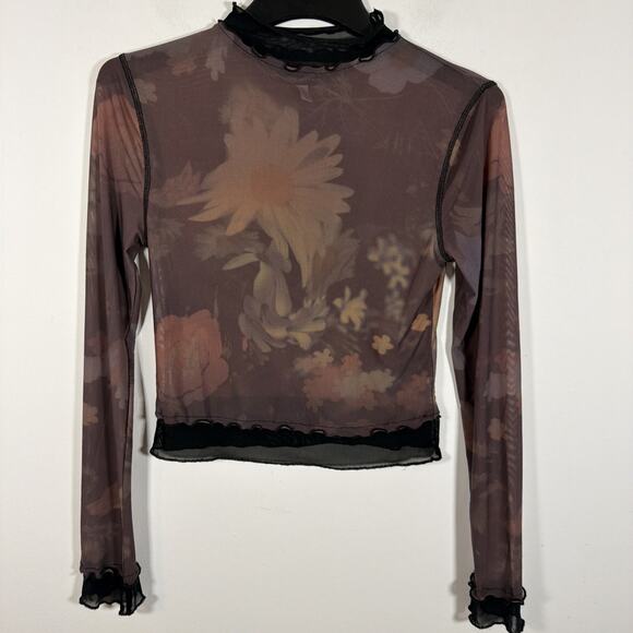 Urban Outfitters Mesh Sheer Lace Layering Top Shirt Fitted Large Stretchy Fall - Picture 9 of 9